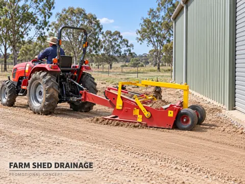 Tractor and scraper grading shed drainage — application concept