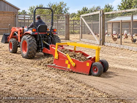 Compact Tractor Cleans Chicken Enclosure — application concept